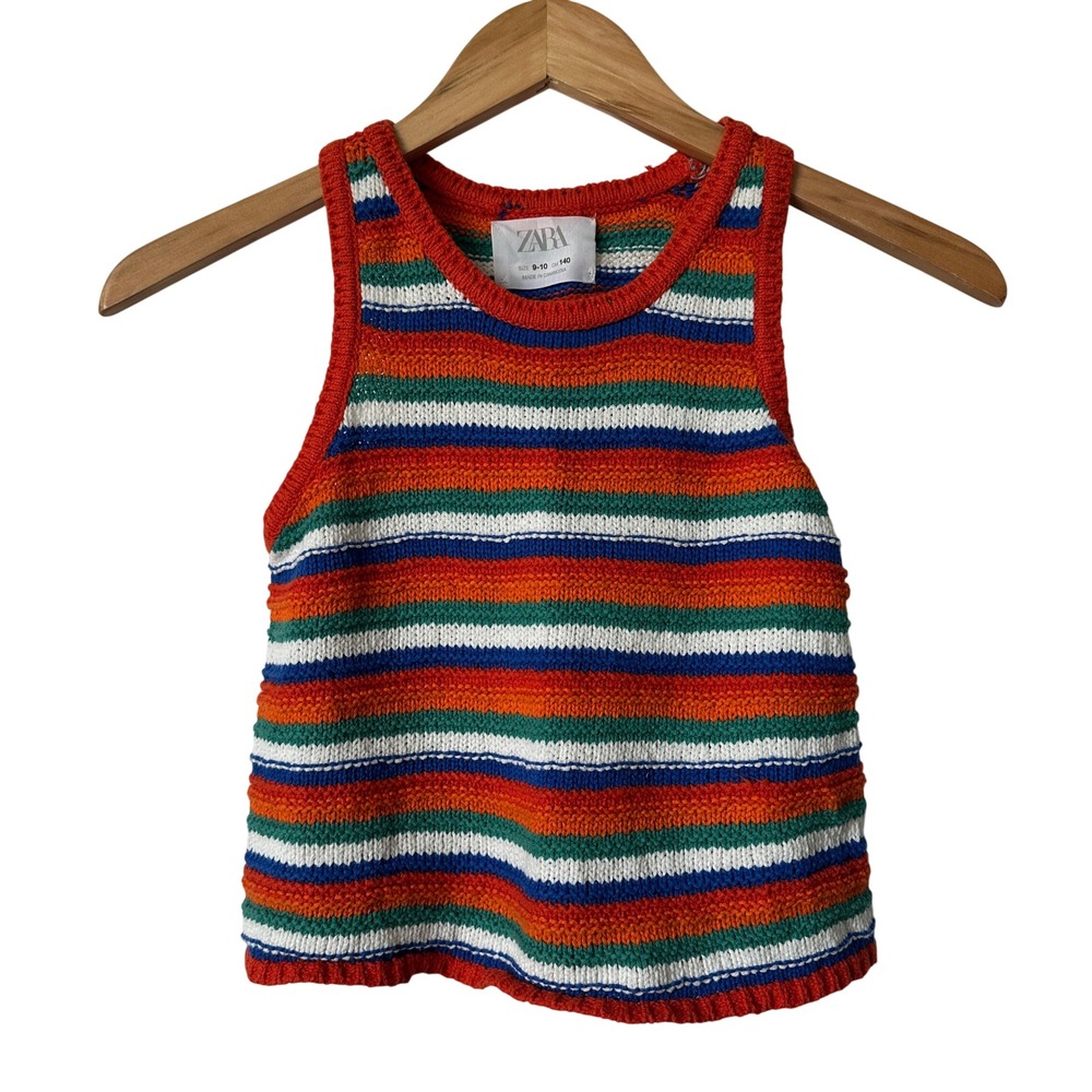 Zara Kids Striped Knit Tank Top Multi Color Size 9-10 140 Orange Blue Green